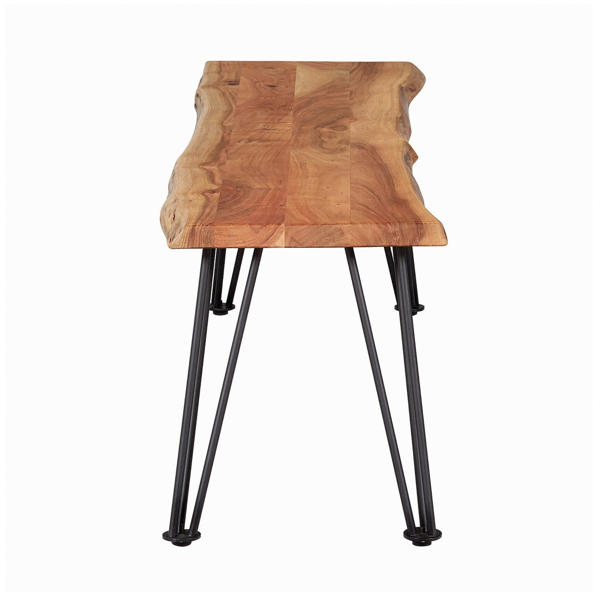 Wooden Dining Bench with Live Edge Details and Metal Legs, Brown