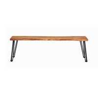 Wooden Dining Bench with Live Edge Details and Metal Legs, Brown