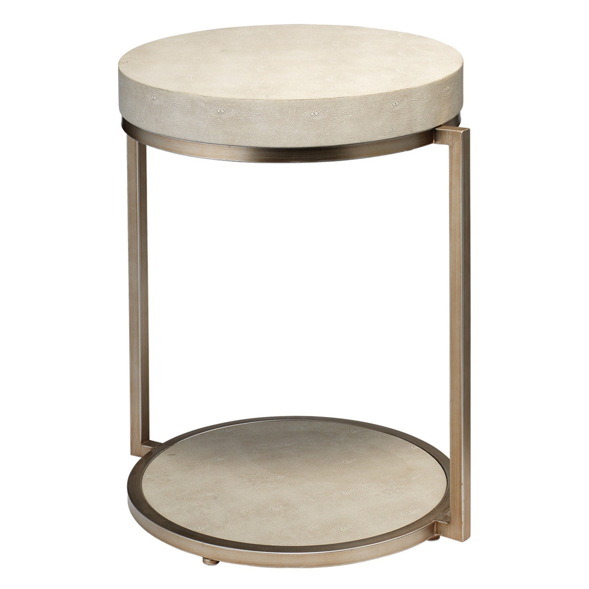 Metal Side Table with Round Top and Bottom, White and Gold  - BM242112