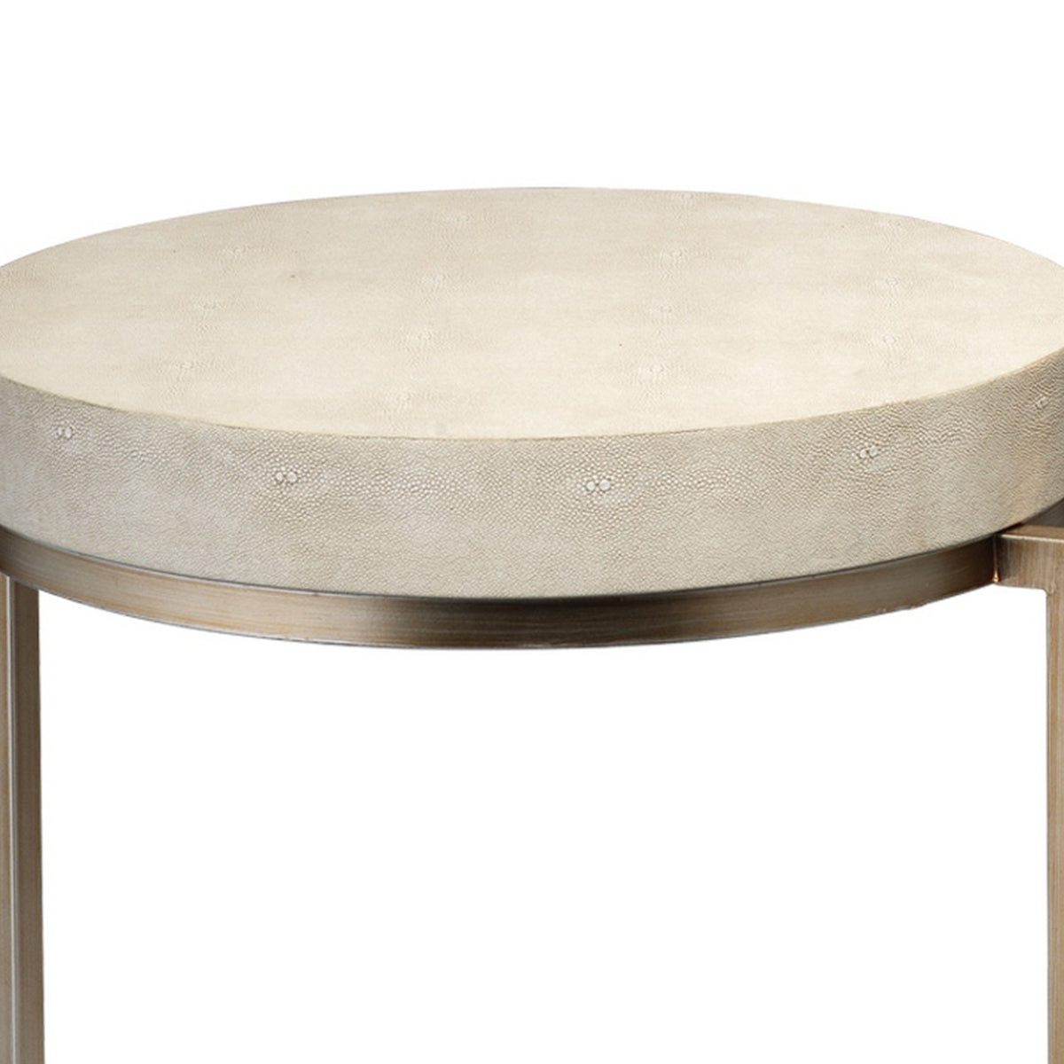 Metal Side Table with Round Top and Bottom, White and Gold  - BM242112