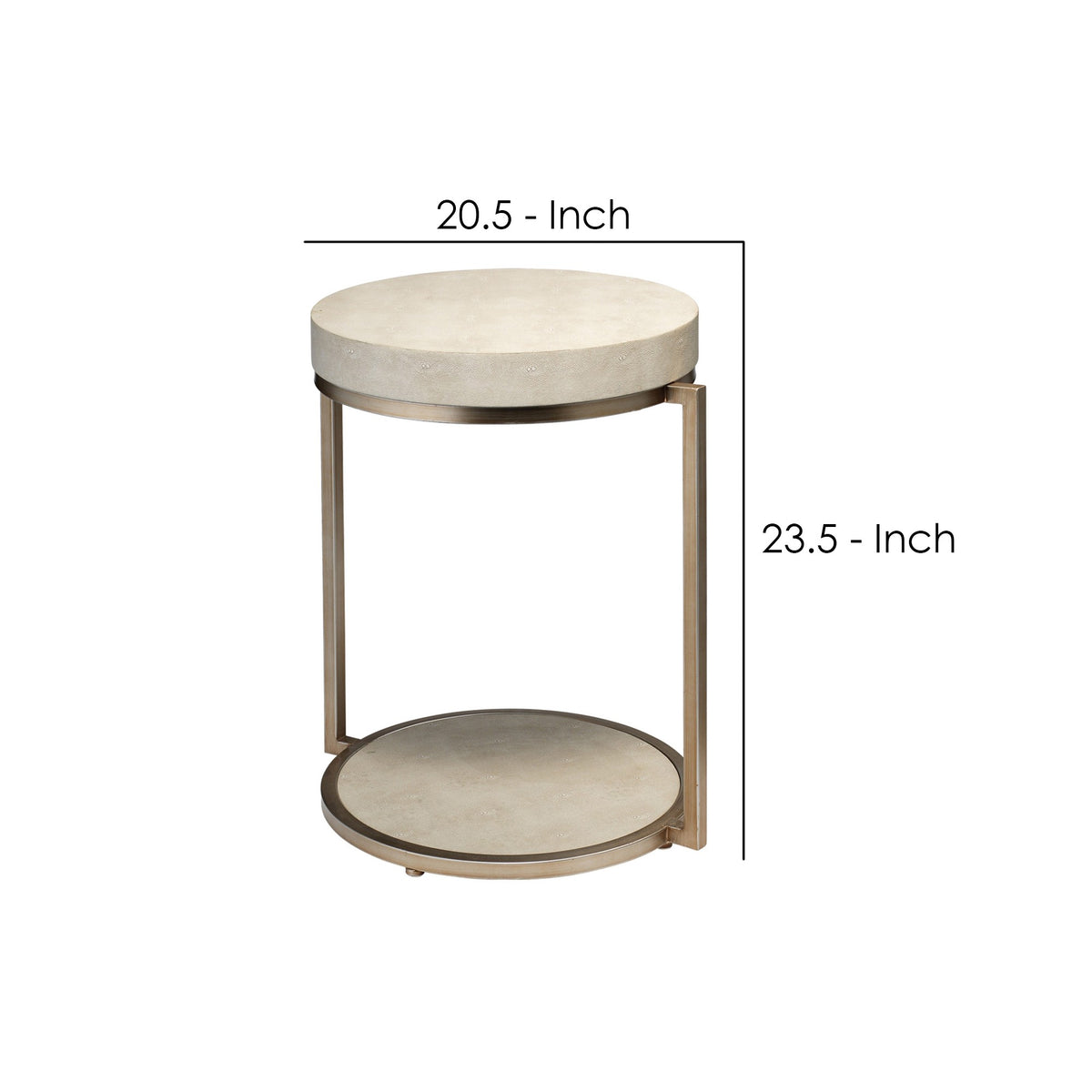 Metal Side Table with Round Top and Bottom, White and Gold  - BM242112
