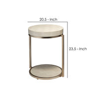 Metal Side Table with Round Top and Bottom, White and Gold  - BM242112