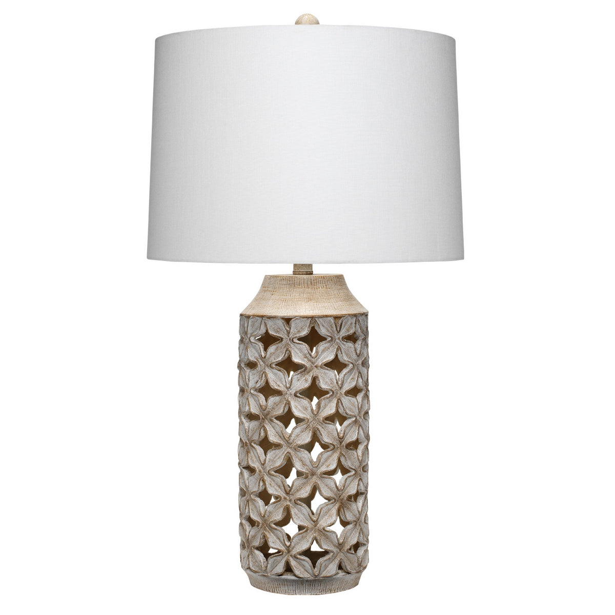 Resin Table Lamp with Geometric Cutouts, White and Gray  - BM242118