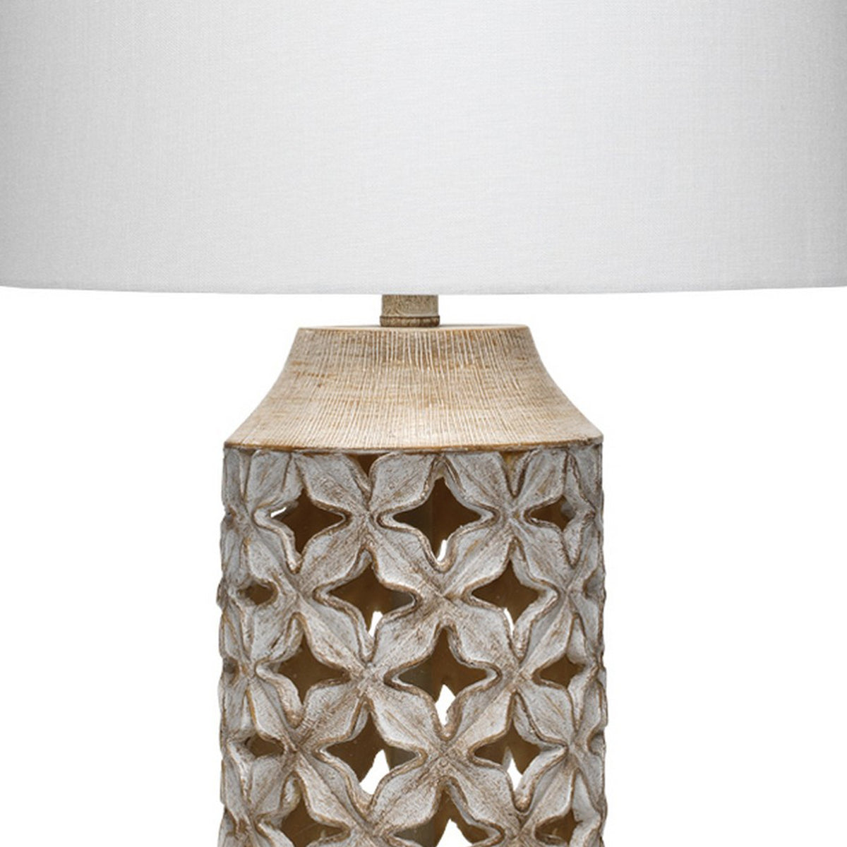 Resin Table Lamp with Geometric Cutouts, White and Gray  - BM242118