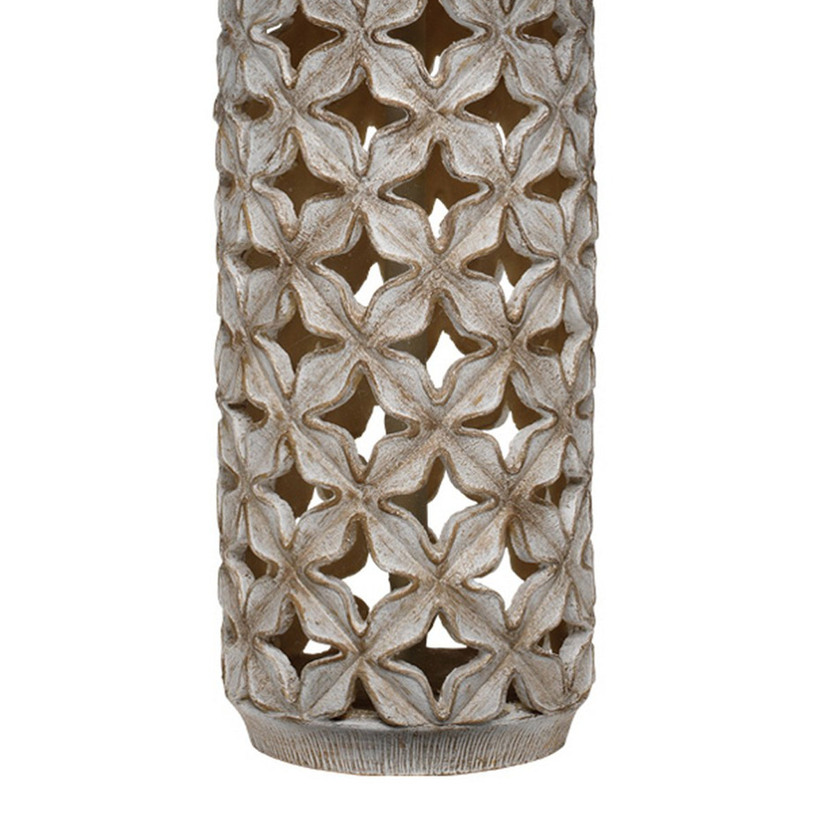 Resin Table Lamp with Geometric Cutouts, White and Gray  - BM242118