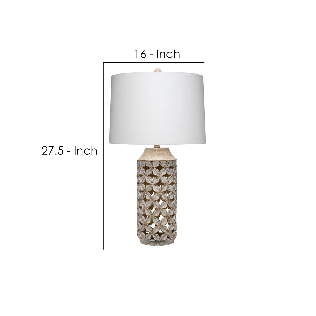 Resin Table Lamp with Geometric Cutouts, White and Gray  - BM242118