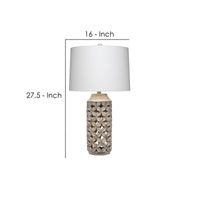 Resin Table Lamp with Geometric Cutouts, White and Gray  - BM242118
