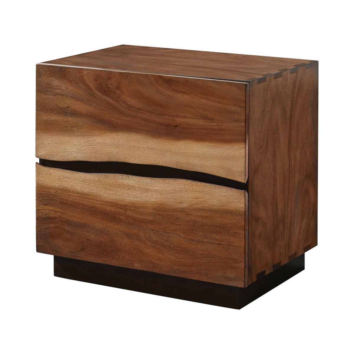 Nightstand with 2 Drawers and Live Edge Details, Brown  - BM242607