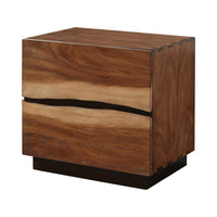 Nightstand with 2 Drawers and Live Edge Details, Brown  - BM242607