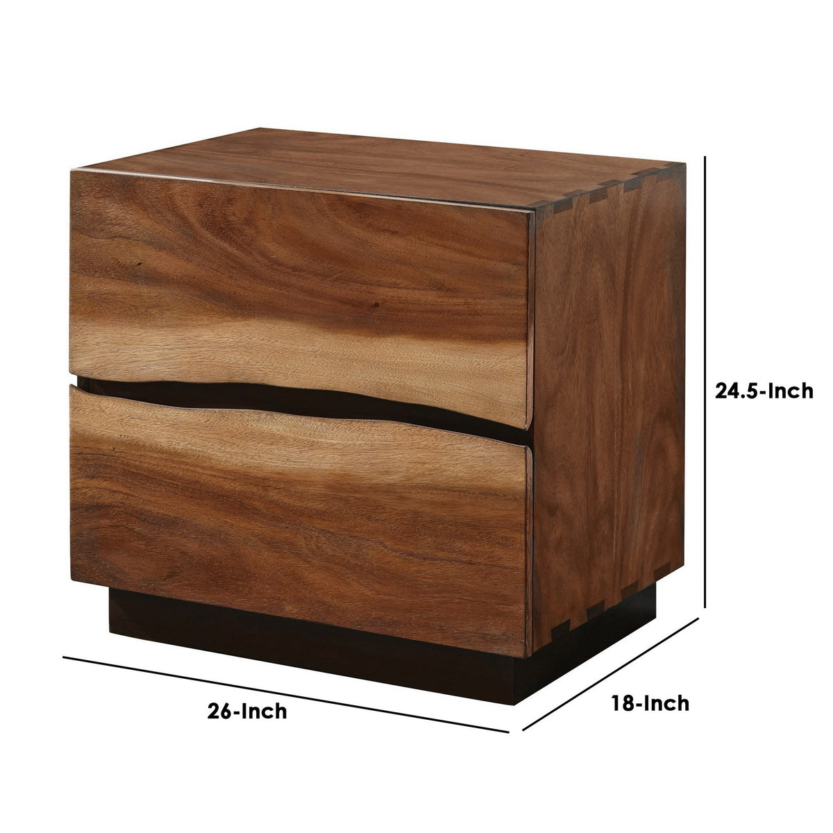 Nightstand with 2 Drawers and Live Edge Details, Brown  - BM242607