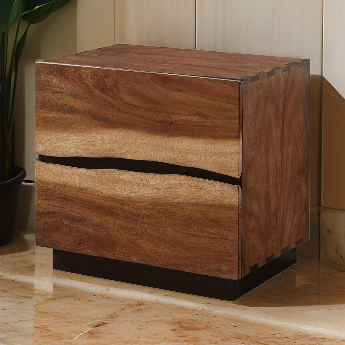 Nightstand with 2 Drawers and Live Edge Details, Brown  - BM242607