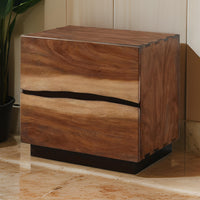 Nightstand with 2 Drawers and Live Edge Details, Brown  - BM242607