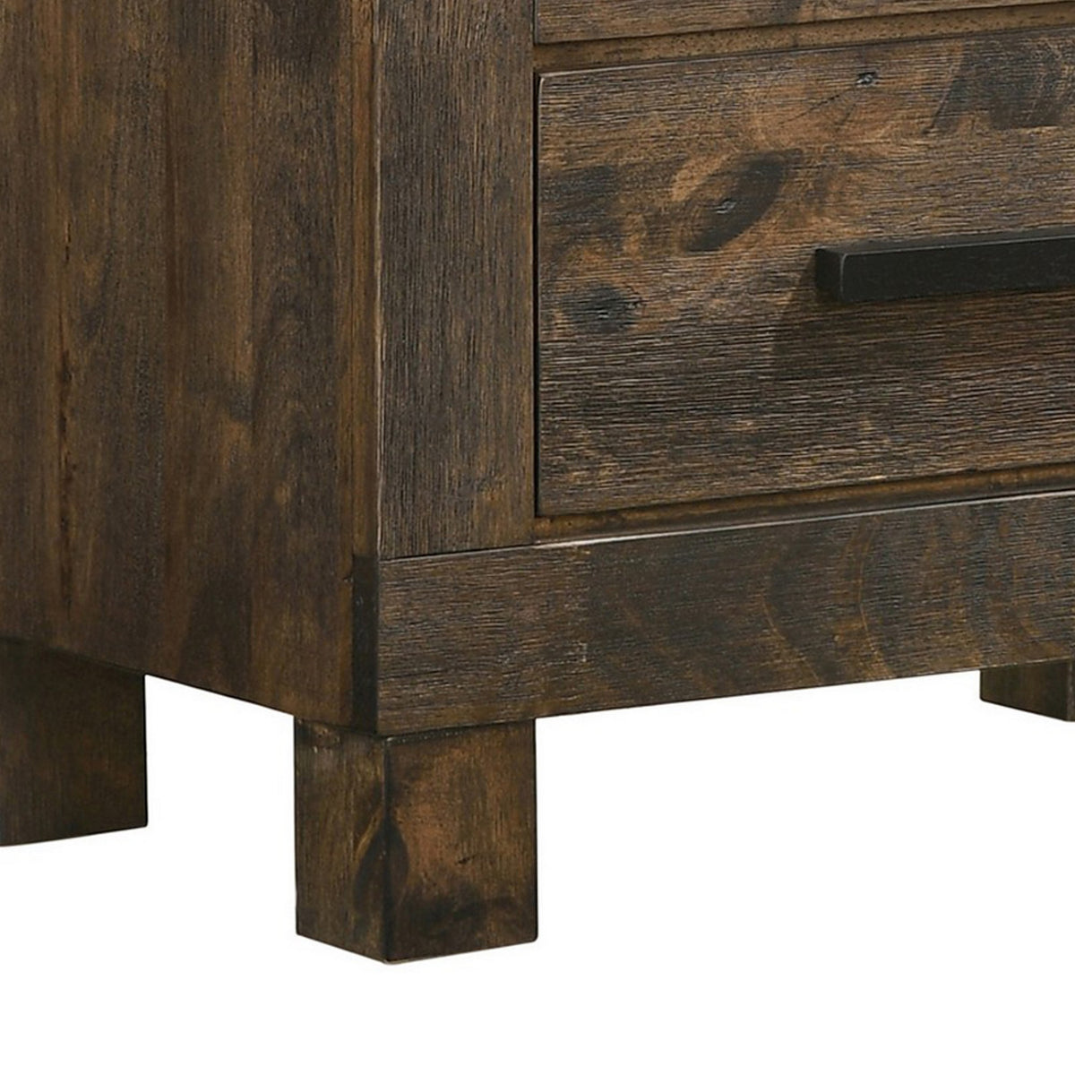 Wooden Nightstand with 2 Drawers and Grain Details, Brown  - BM242616