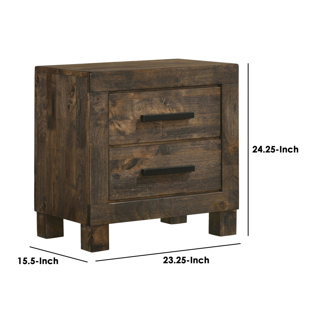 Wooden Nightstand with 2 Drawers and Grain Details, Brown  - BM242616