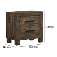 Wooden Nightstand with 2 Drawers and Grain Details, Brown  - BM242616