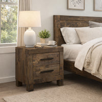 Wooden Nightstand with 2 Drawers and Grain Details, Brown  - BM242616