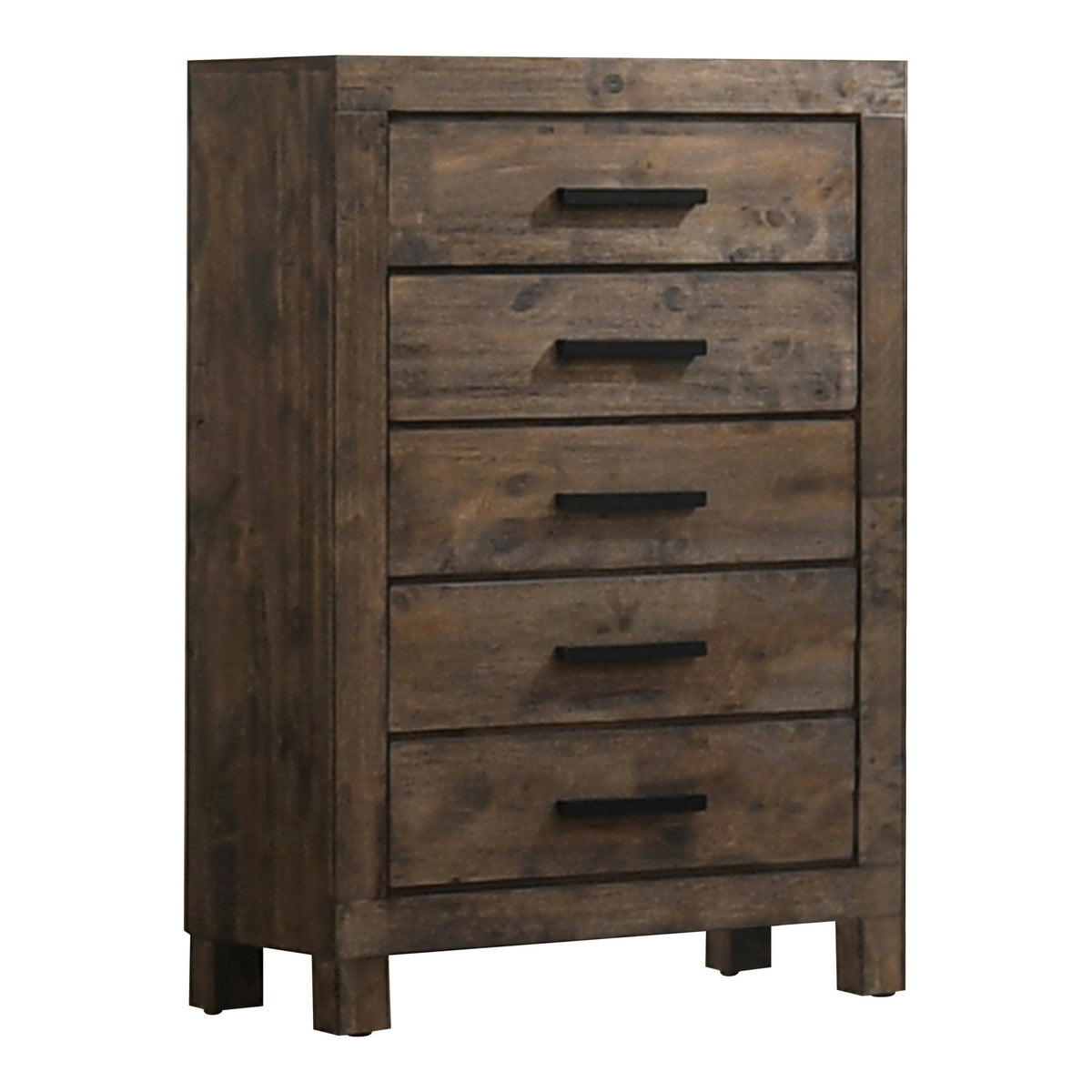 Wooden Chest with 5 Drawers and Grain Details, Brown  - BM242619