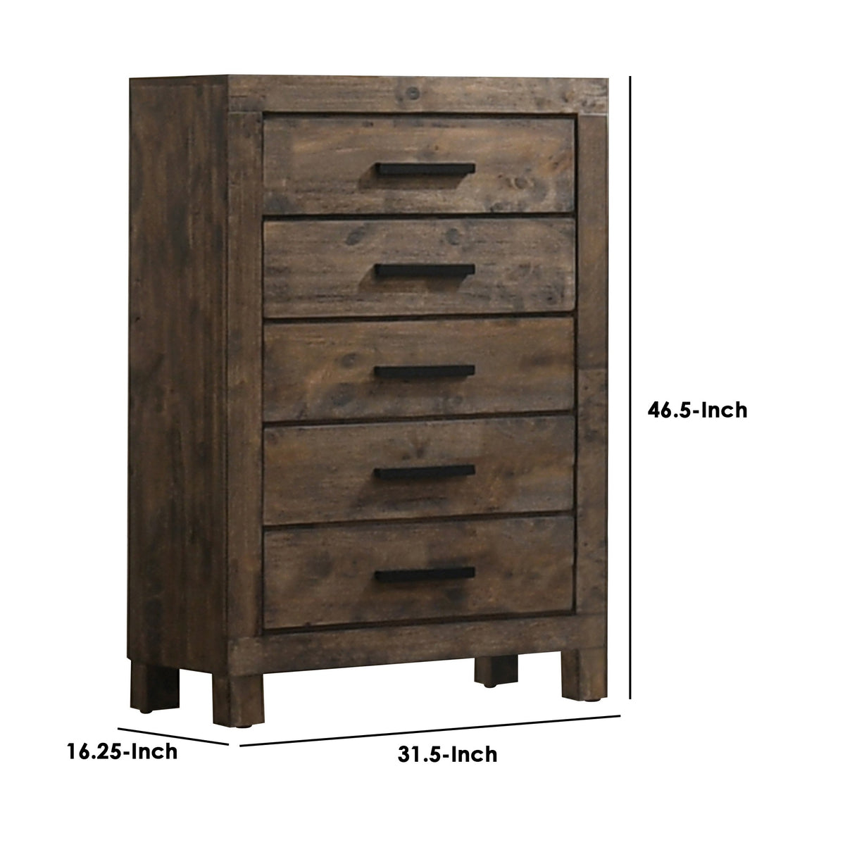 Wooden Chest with 5 Drawers and Grain Details, Brown  - BM242619