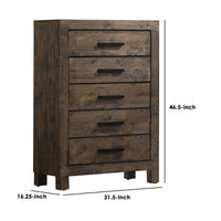 Wooden Chest with 5 Drawers and Grain Details, Brown  - BM242619