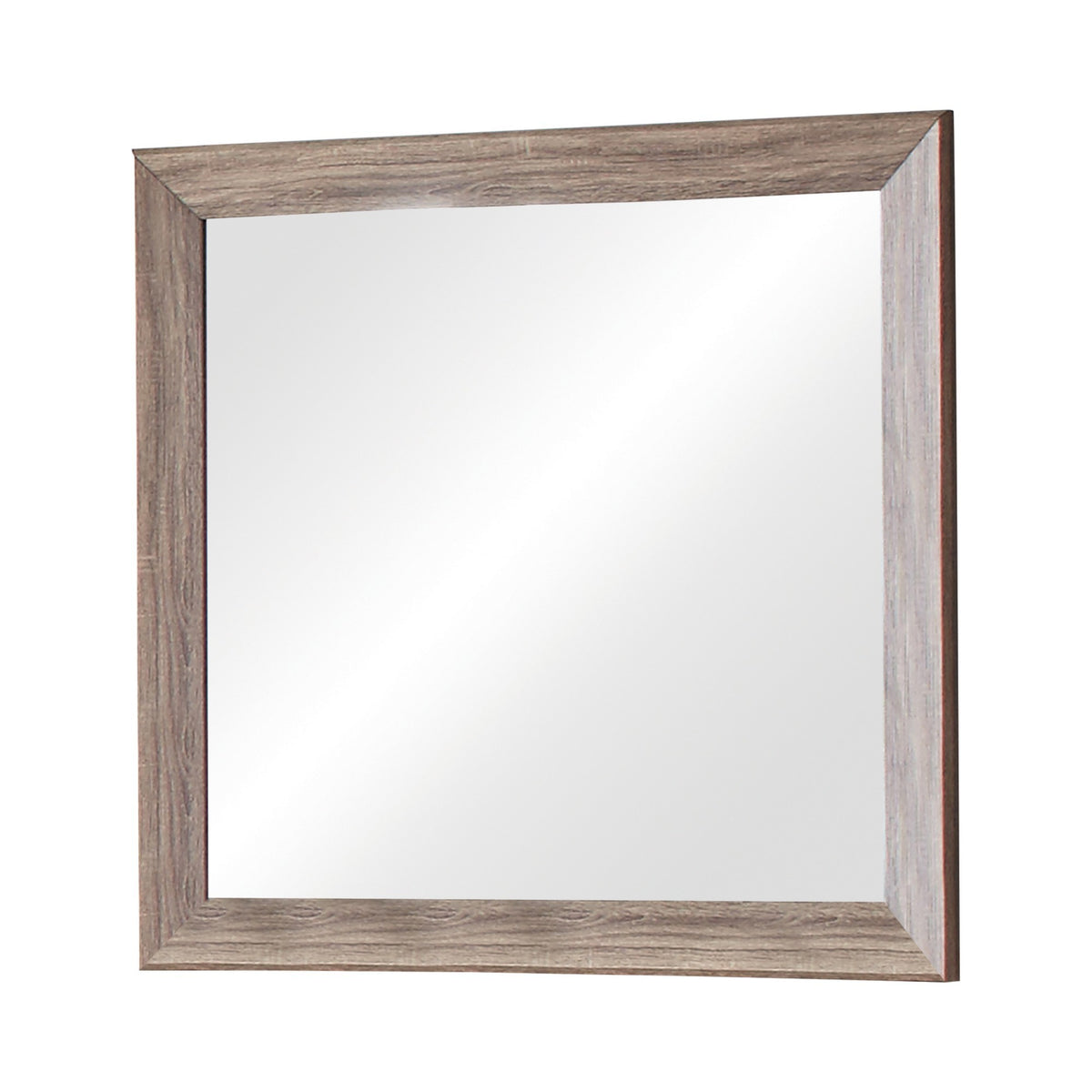 Mirror with Rectangle Wooden Frame and Washed Look, Brown  - BM242633