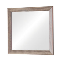 Mirror with Rectangle Wooden Frame and Washed Look, Brown  - BM242633