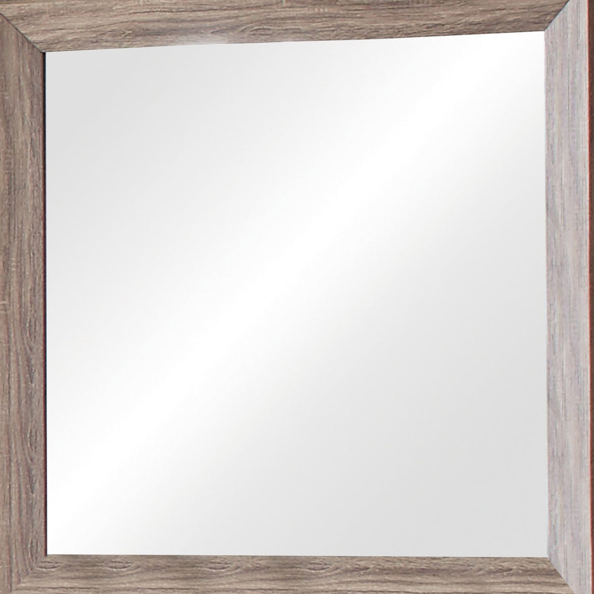 Mirror with Rectangle Wooden Frame and Washed Look, Brown  - BM242633