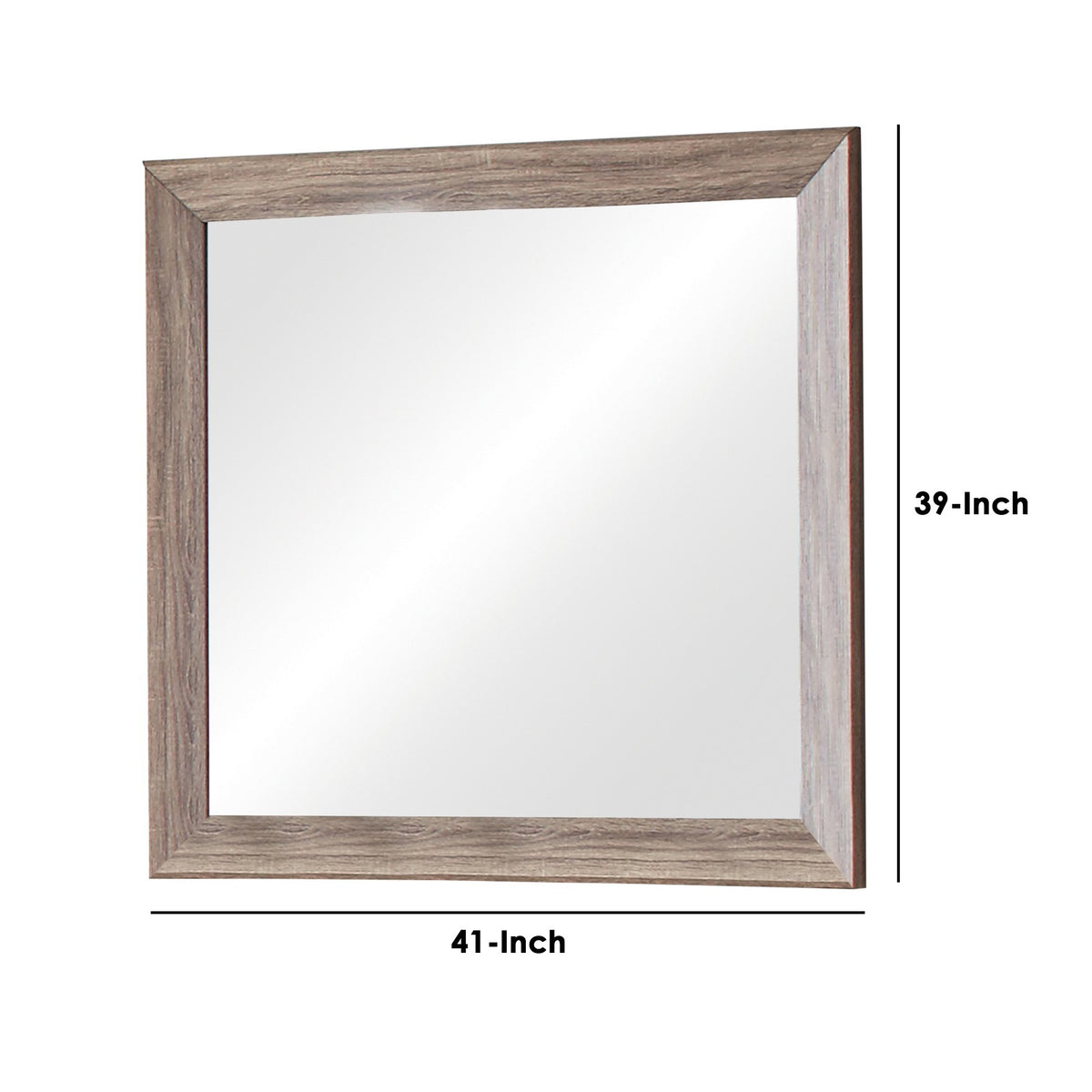 Mirror with Rectangle Wooden Frame and Washed Look, Brown  - BM242633