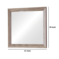 Mirror with Rectangle Wooden Frame and Washed Look, Brown  - BM242633