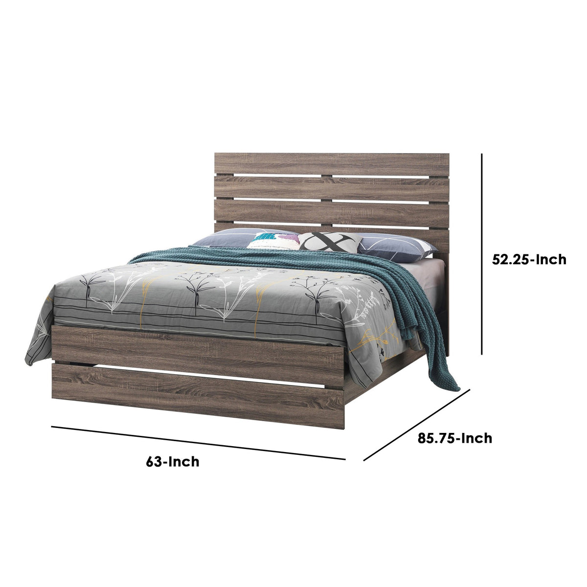 Queen Bed with Panel Headboard and Footboard, Brown  - BM242644