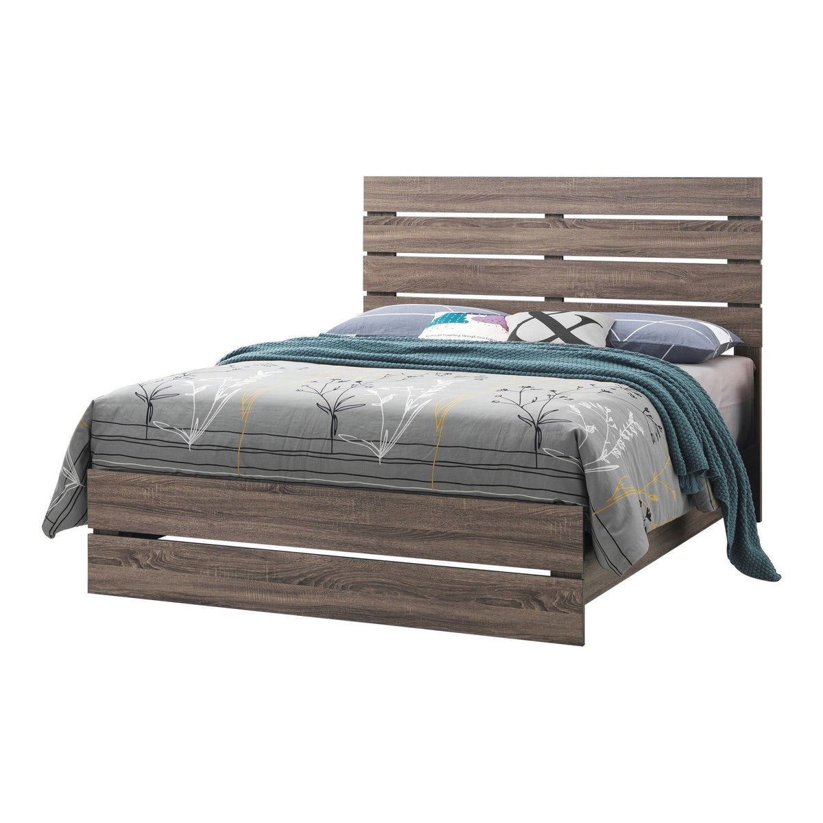 Eastern King Bed with Panel Headboard and Footboard, Brown-BM242645