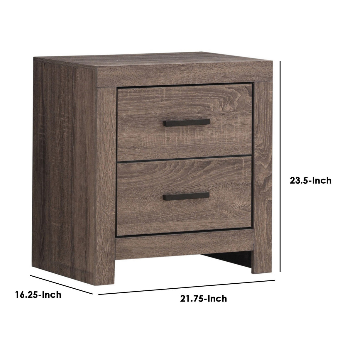 2 Drawer Nightstand with Metal Bar Pulls, Brown  - BM242646