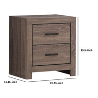 2 Drawer Nightstand with Metal Bar Pulls, Brown  - BM242646