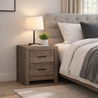 2 Drawer Nightstand with Metal Bar Pulls, Brown  - BM242646