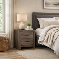 2 Drawer Nightstand with Metal Bar Pulls, Brown  - BM242646