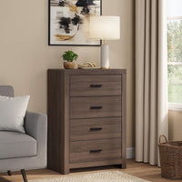 4 Drawer Chest with Metal Bar Pulls, Brown  - BM242649