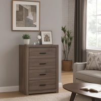4 Drawer Chest with Metal Bar Pulls, Brown  - BM242649