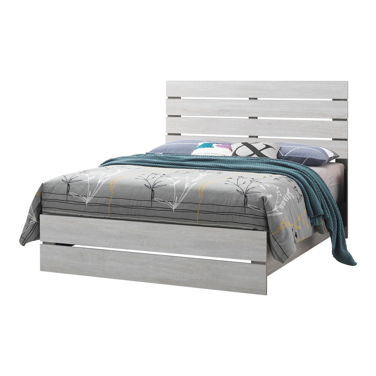 Queen Bed with Panel Headboard and Footboard, White  - BM242650