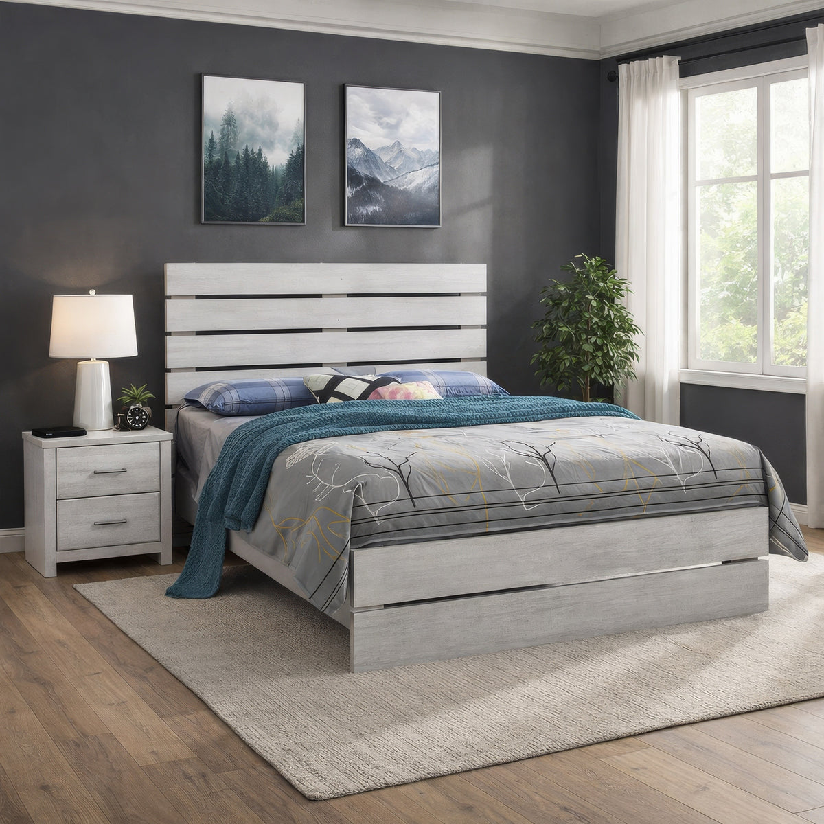 Queen Bed with Panel Headboard and Footboard, White  - BM242650