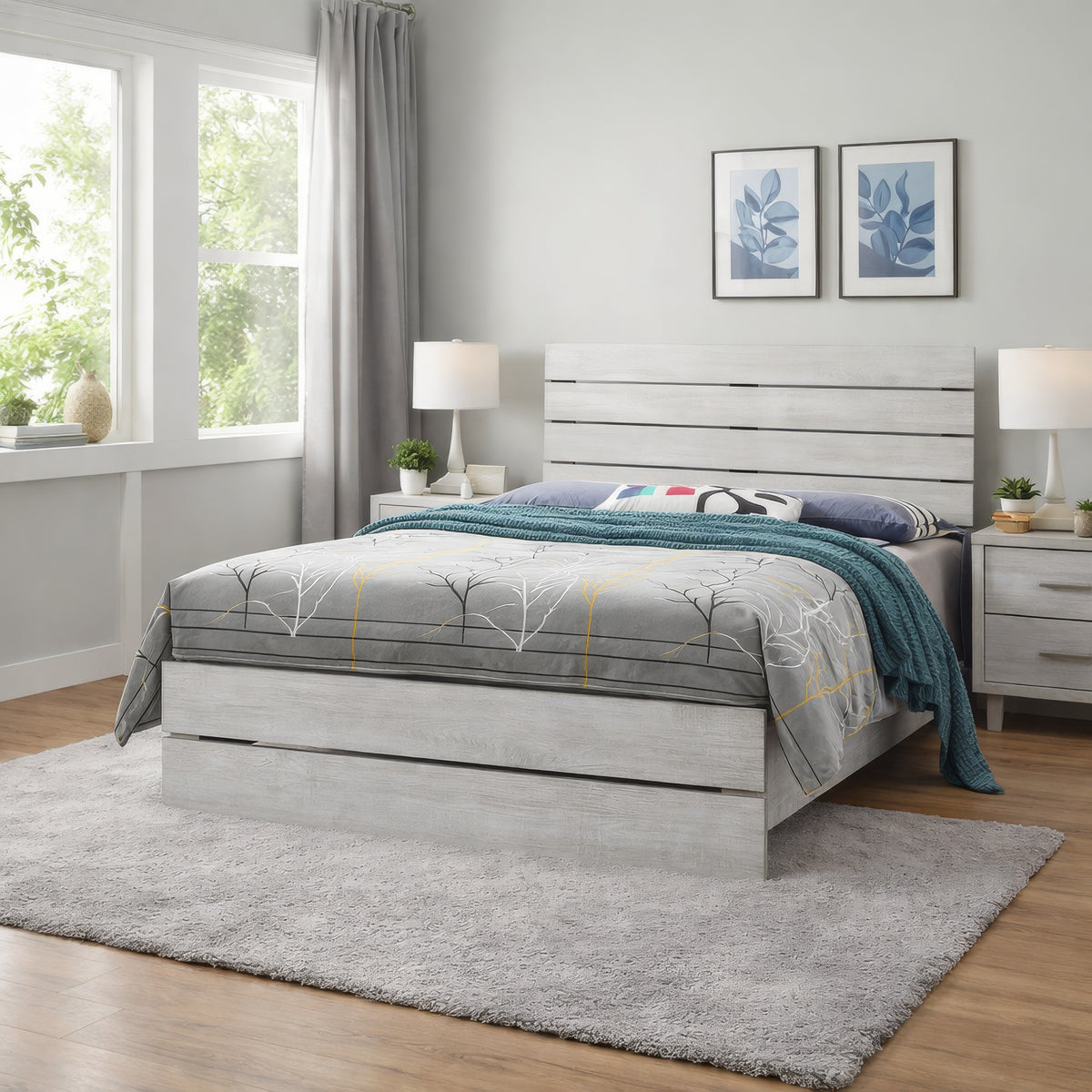 Queen Bed with Panel Headboard and Footboard, White  - BM242650