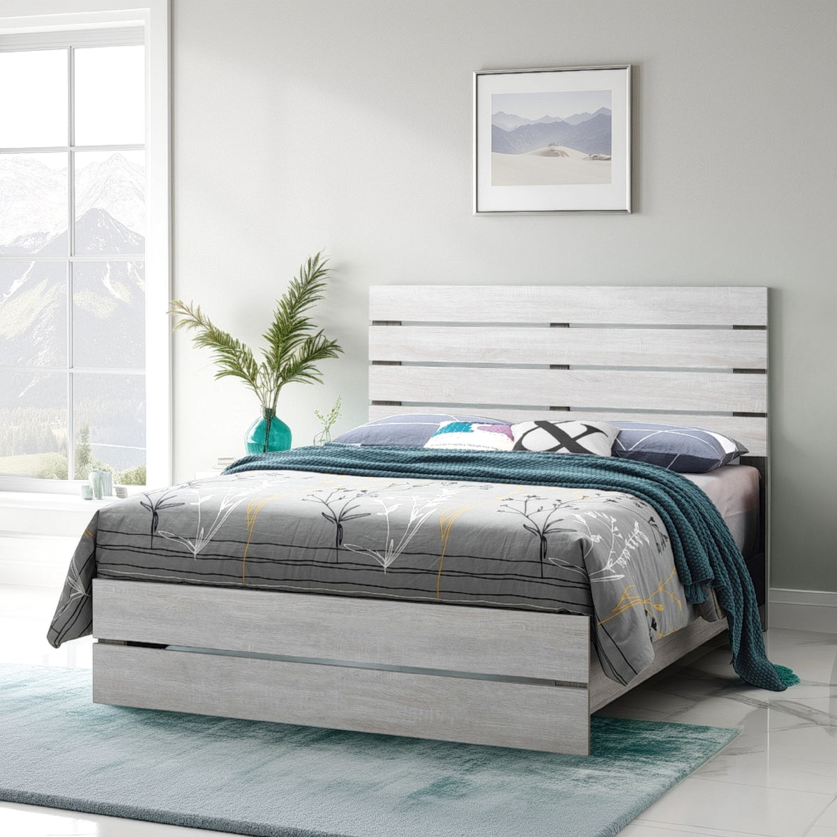 Eastern King Bed with Panel Headboard and Footboard, White  - BM242651