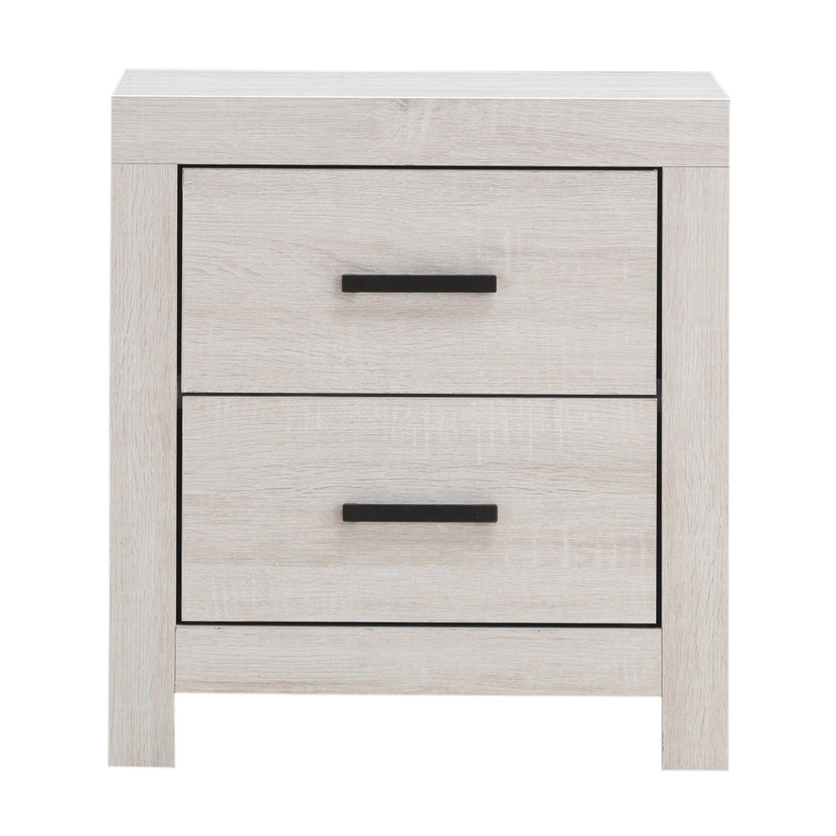Nightstand with 2 Drawers and Metal Bar Pulls, White  - BM242652