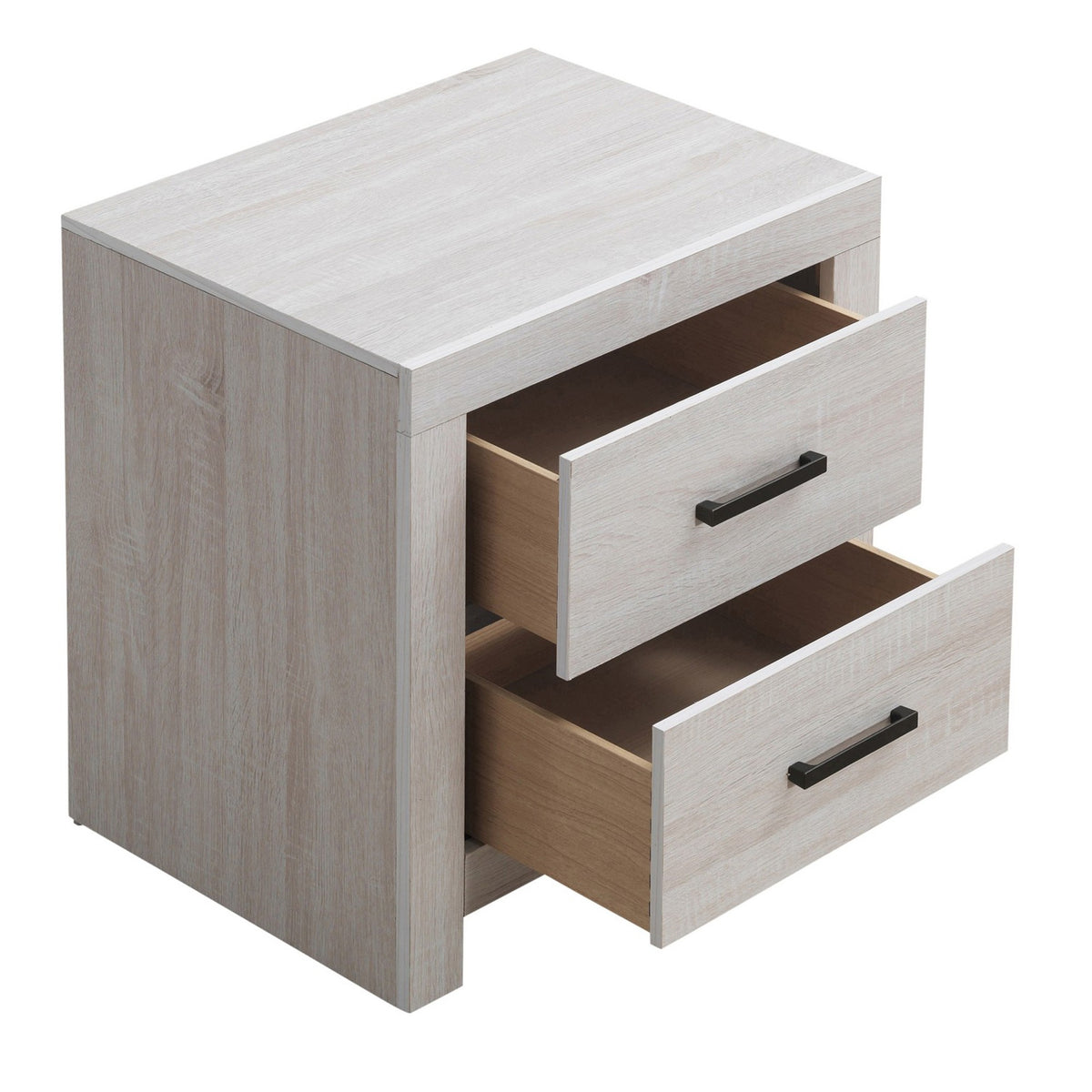 Nightstand with 2 Drawers and Metal Bar Pulls, White  - BM242652