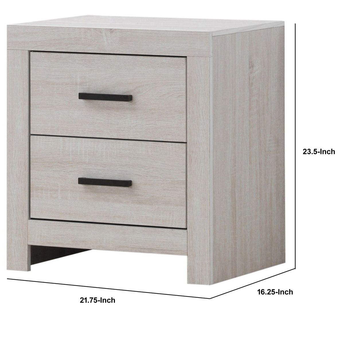 Nightstand with 2 Drawers and Metal Bar Pulls, White  - BM242652