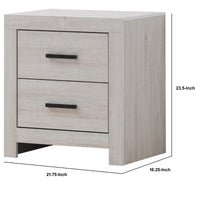 Nightstand with 2 Drawers and Metal Bar Pulls, White  - BM242652