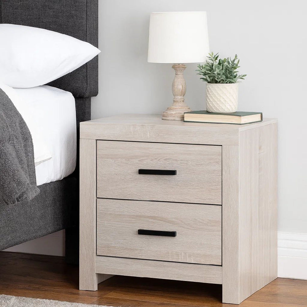 Nightstand with 2 Drawers and Metal Bar Pulls, White - BM242652