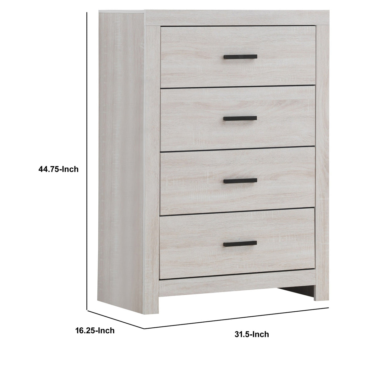 Chest with 5 Drawers and Metal Bar Pulls, White  - BM242655