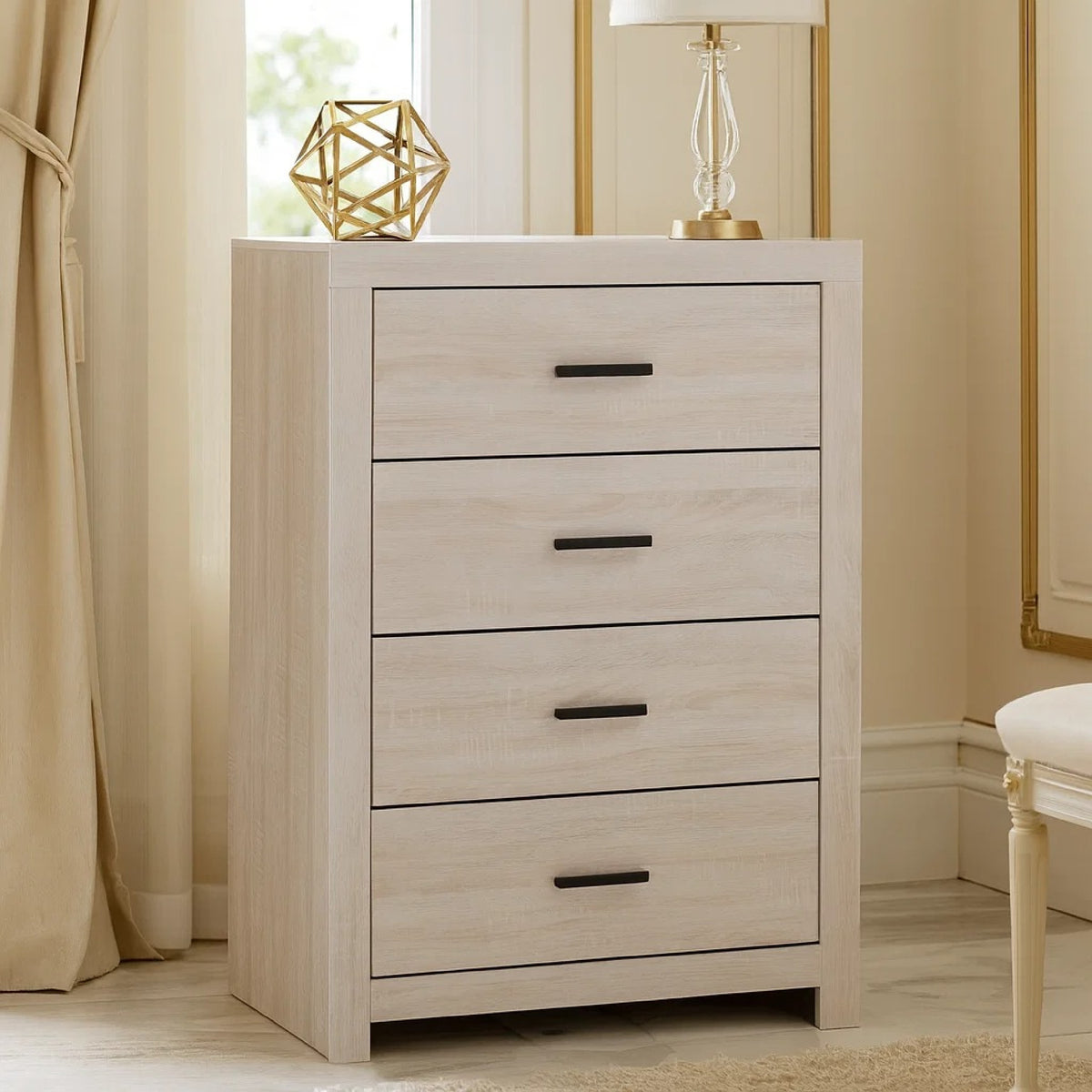 Chest with 5 Drawers and Metal Bar Pulls, White  - BM242655