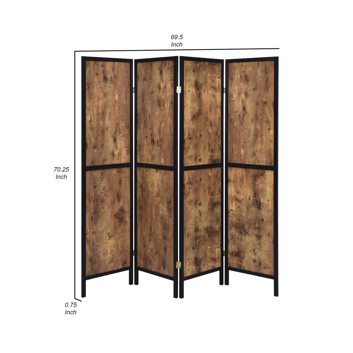 4 Panel Screen with Grain Details and Knots, Brown and Black  - BM242727