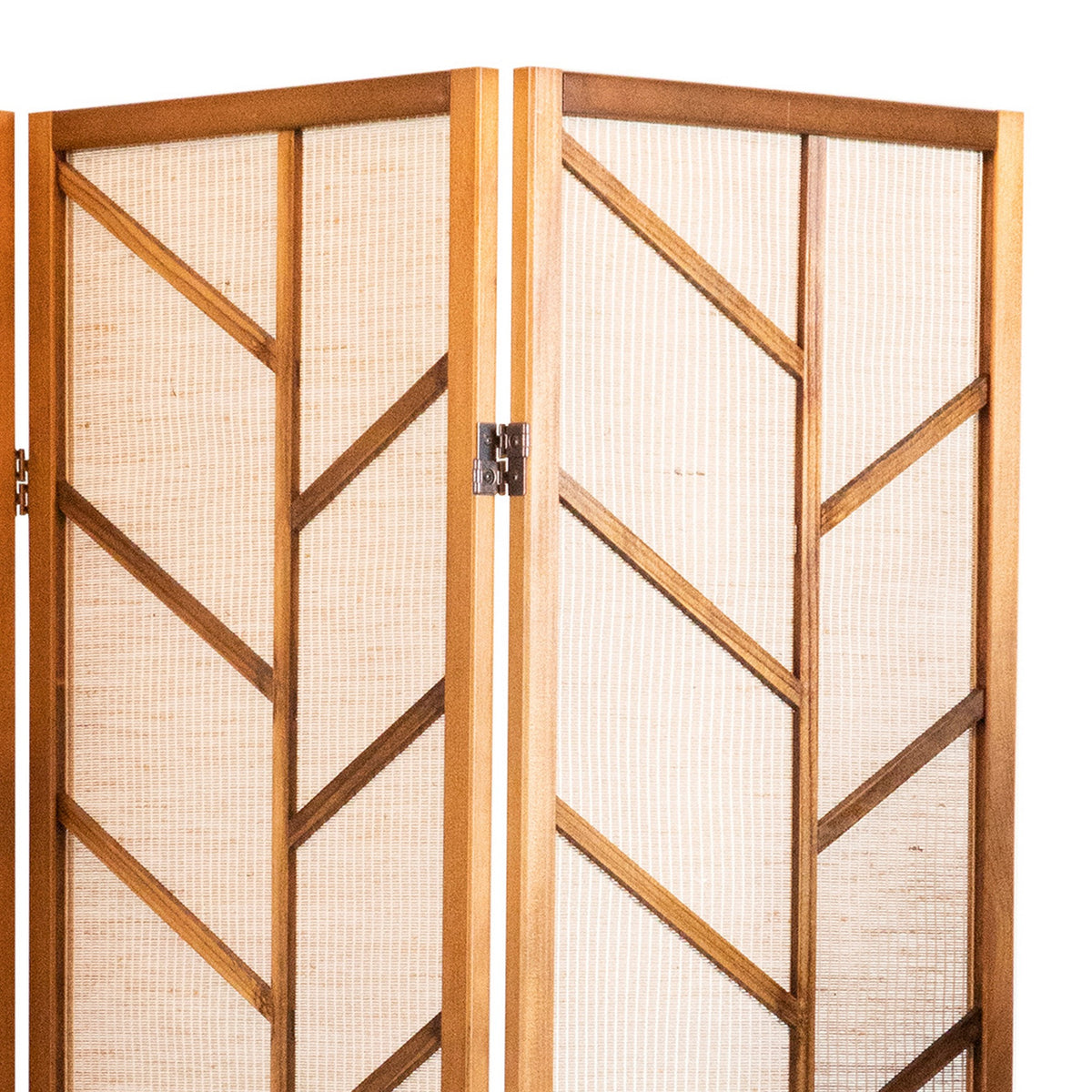 3 Panel Screen with Jute Linen Fabric and Wooden Frame, Brown and Beige  - BM242728