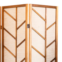 3 Panel Screen with Jute Linen Fabric and Wooden Frame, Brown and Beige  - BM242728